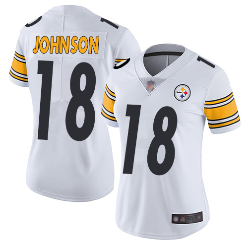 Women Pittsburgh Steelers Football #18 Limited White Diontae Johnson Road Vapor Untouchable Nike NFL Jersey->women nfl jersey->Women Jersey